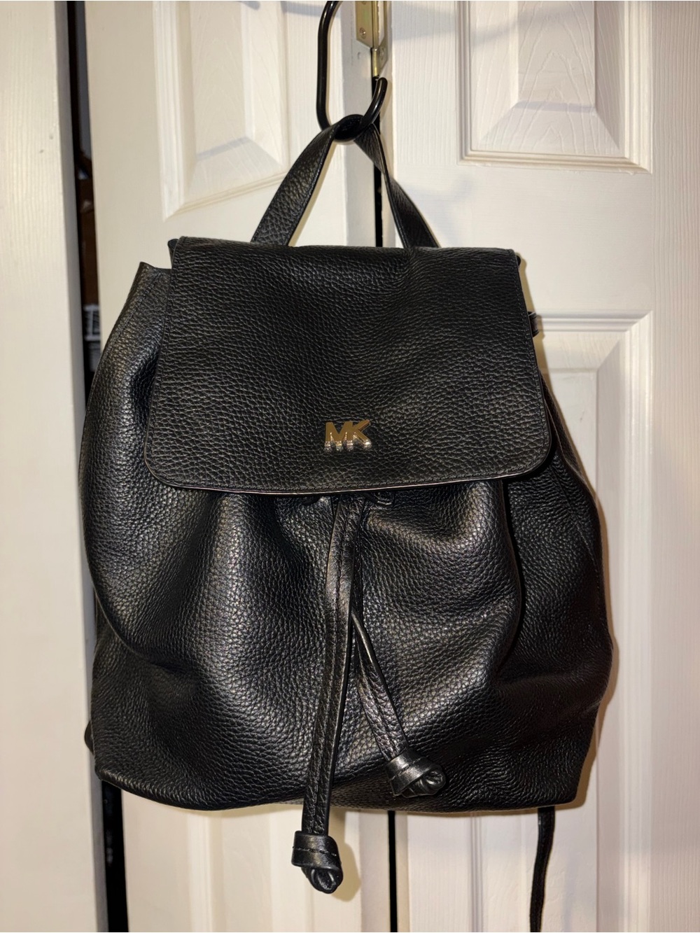 Michael Kors Black Pebbled Backpack Gold Logo